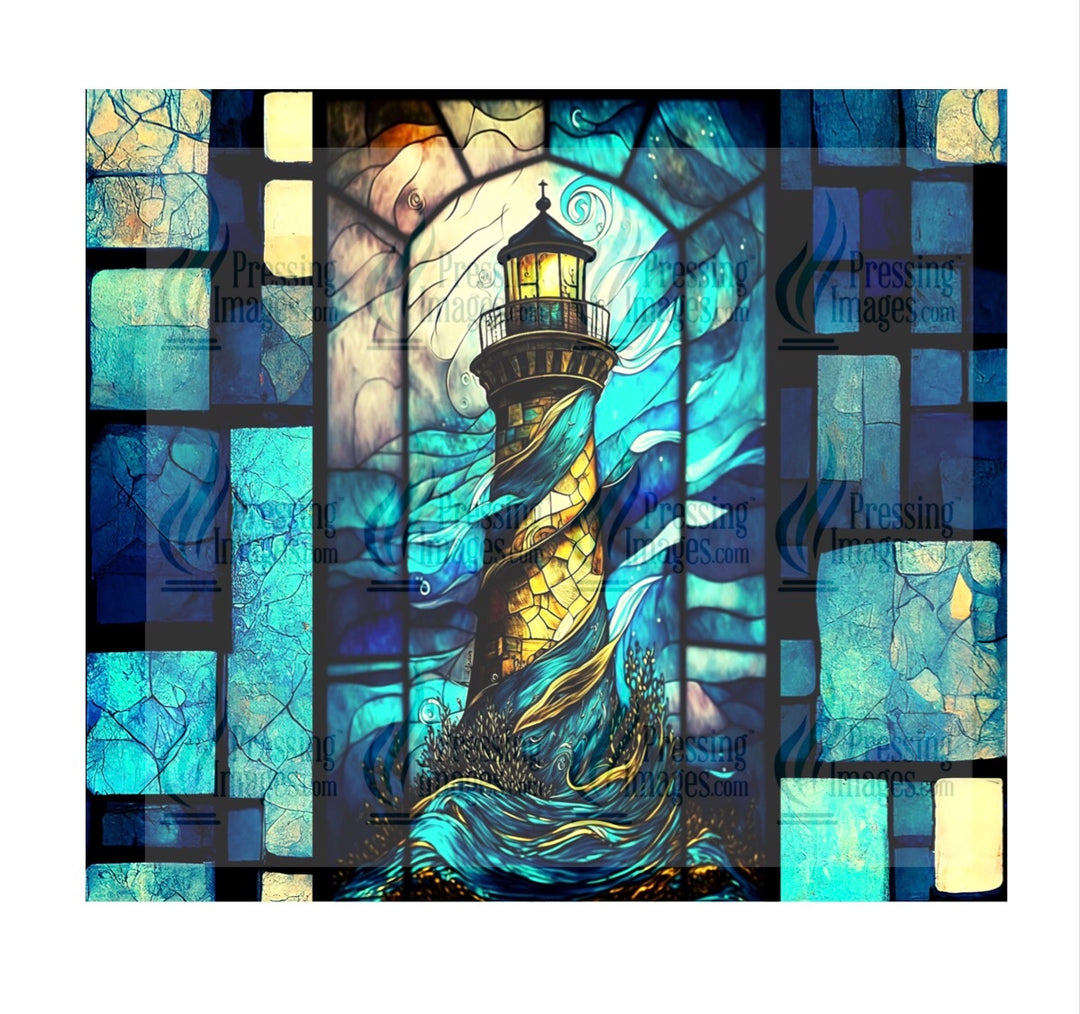 8018 Lighthouse stained glass tumbler Wrap