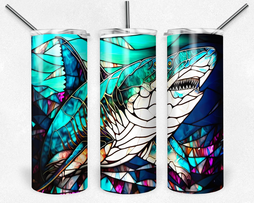 8025 Shark stained glass tumbler Wrap