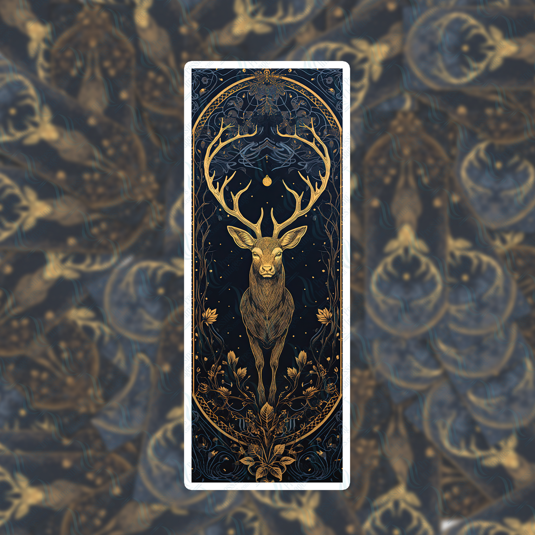 PI 0448 Blue Gold Deer Five Bookmark Decal & Acrylic Blank