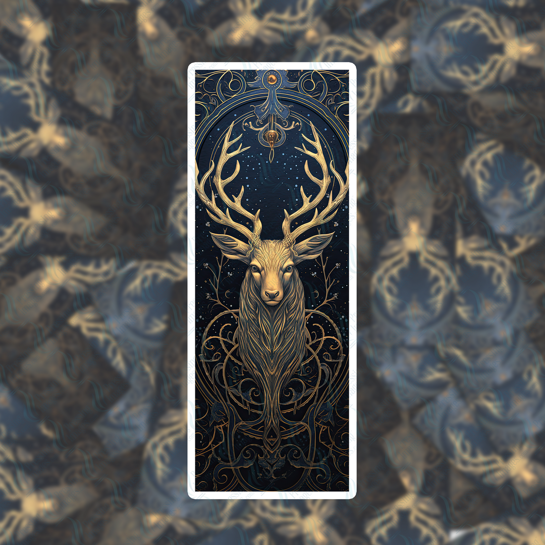 PI 0449 Blue Gold Deer Six Bookmark Decal & Acrylic Blank