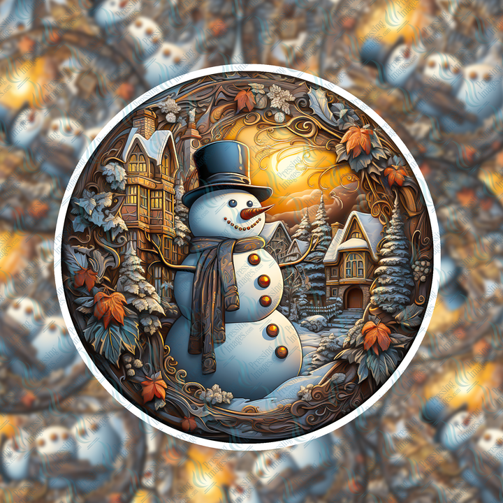 PI 5035 3" Vintage Christmas Snowman Ornament Decal & Acrylic Blank