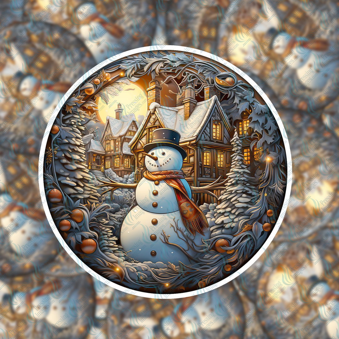 PI 5037 3" Vintage Christmas Gold Snowman Ornament Decal & Acrylic Blank
