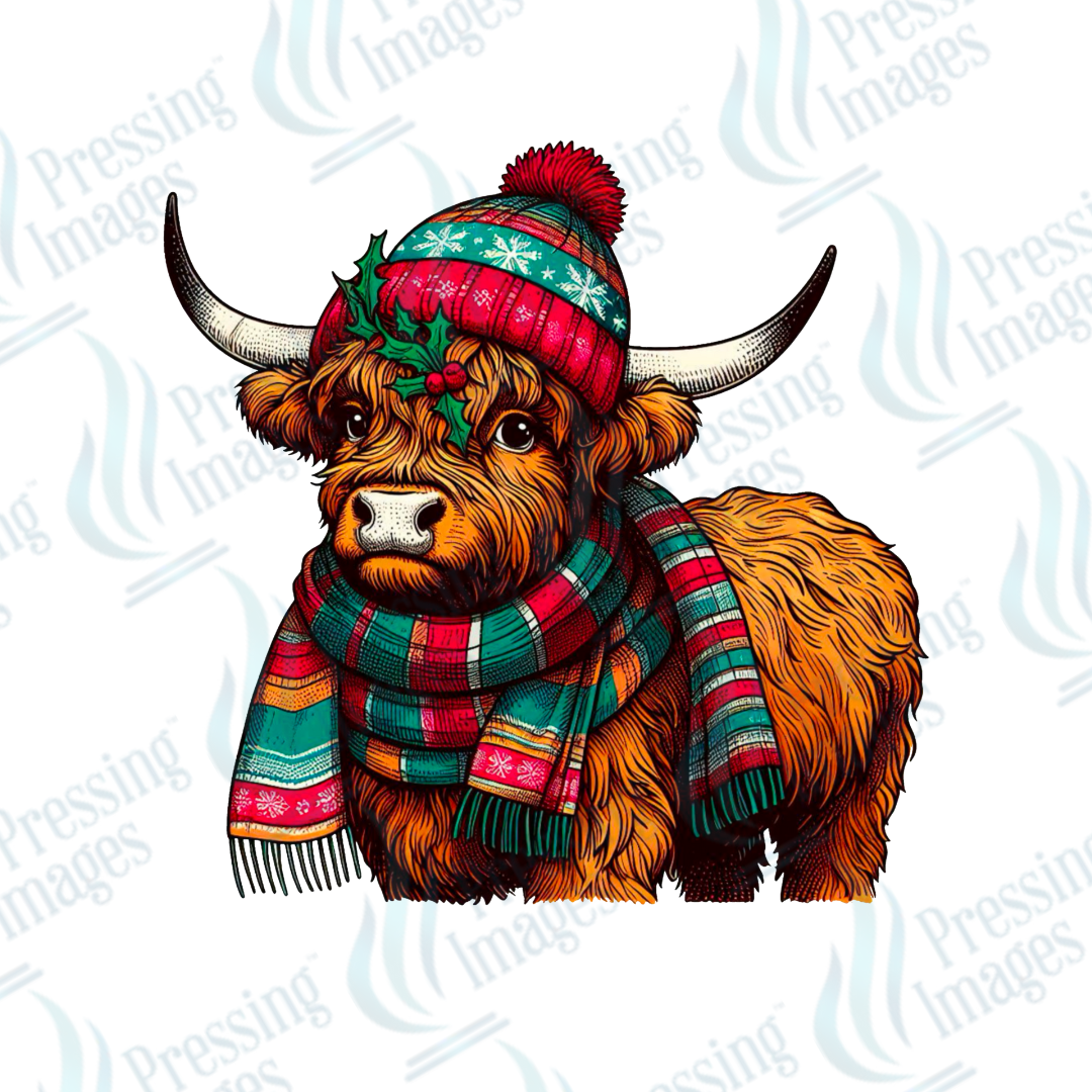 DTF 3213 Christmas highland cow