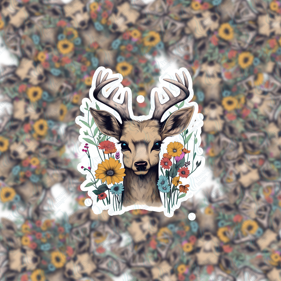 PI2058  Deer Head Floral Decal & Acrylic Blank