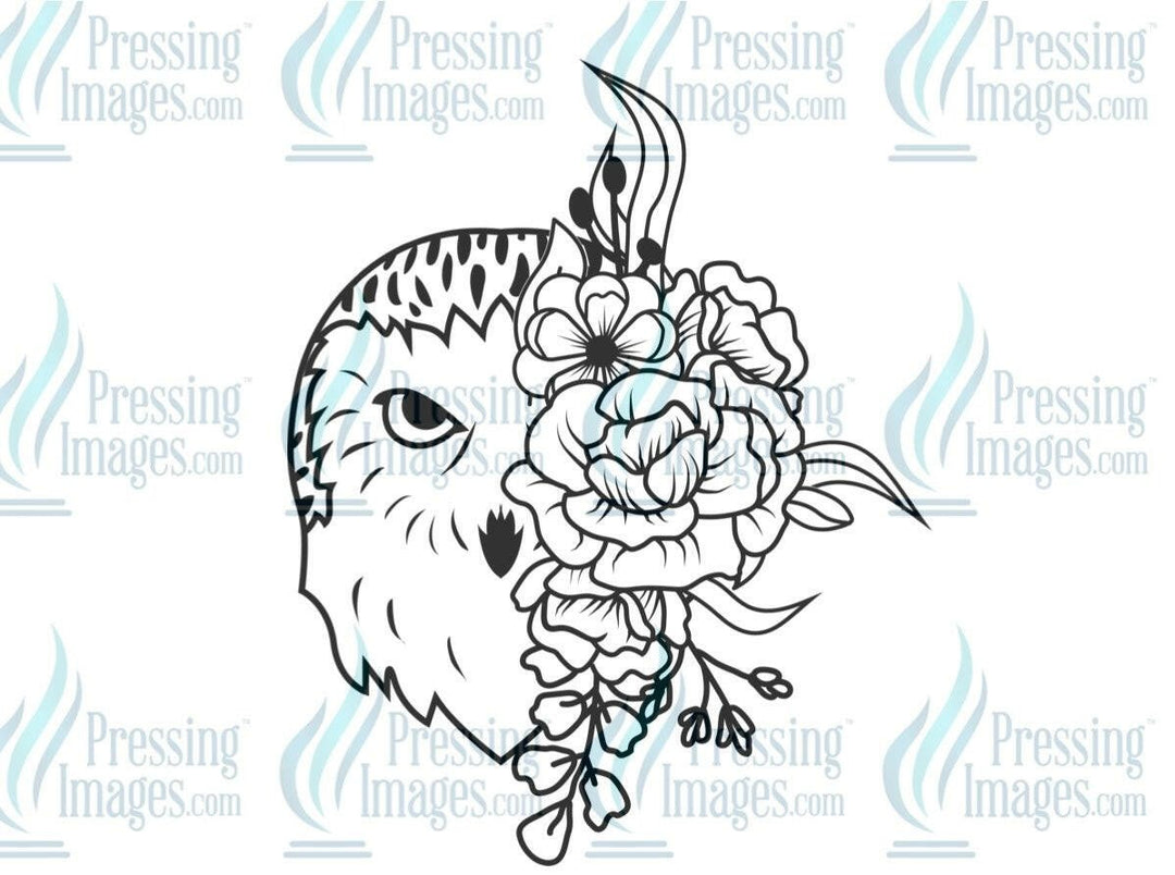 DTF: 1013 Owl/ flowers - Pressing Images