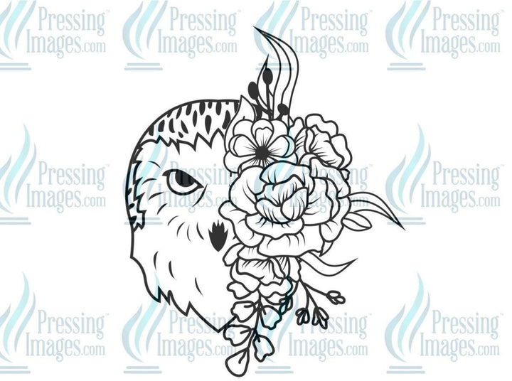 DTF: 1013 Owl/ flowers - Pressing Images