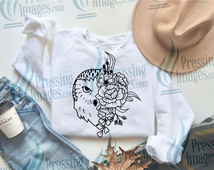 DTF: 1013 Owl/ flowers - Pressing Images