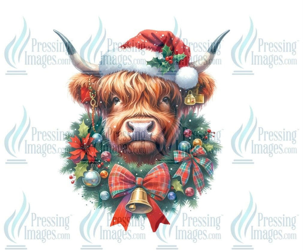 DTF: 1063 Highland cow wreath - Pressing Images