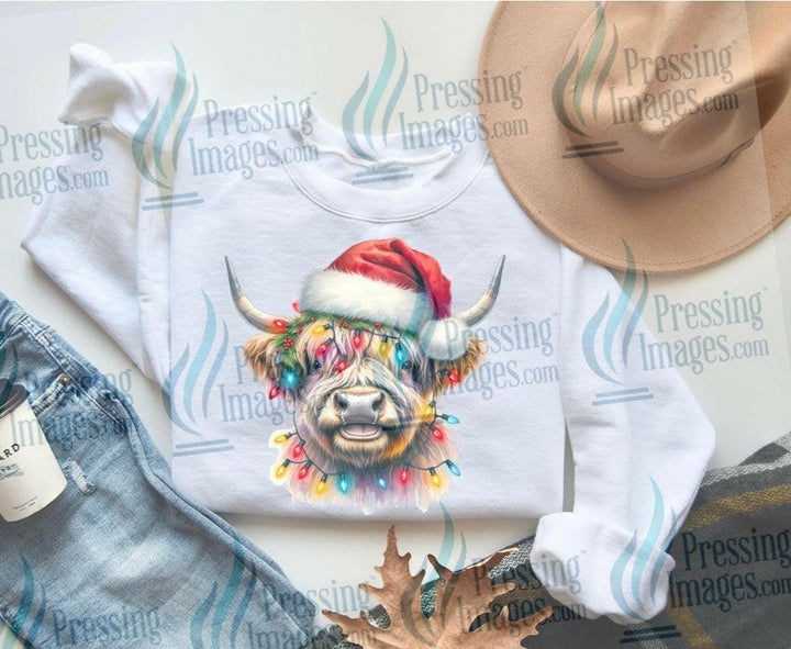 DTF: 1066 Highland cow in lights - Pressing Images