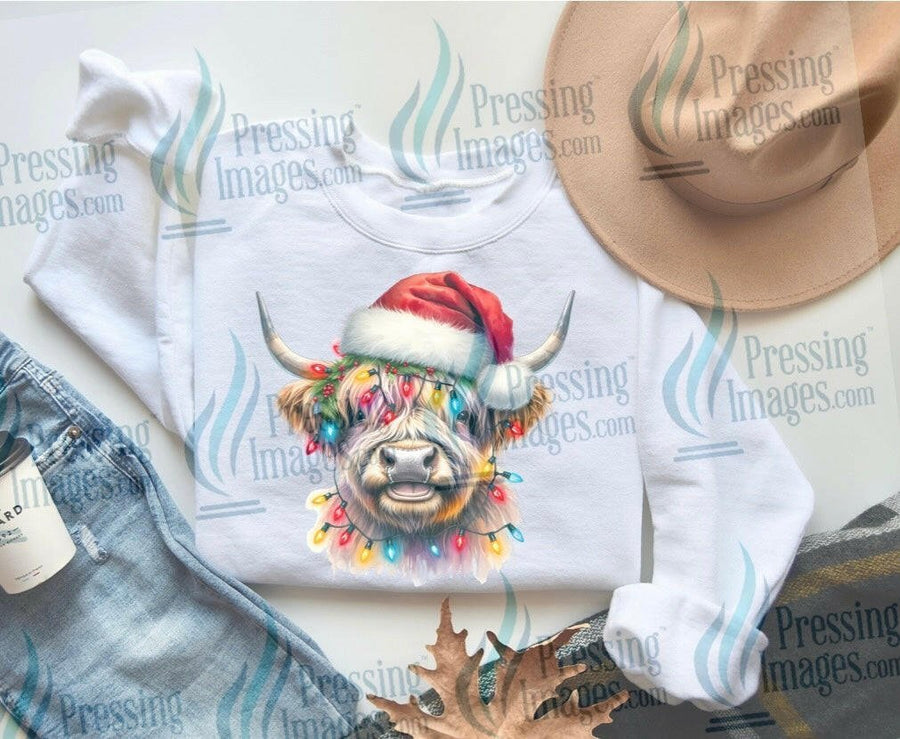 DTF: 1066 Highland cow in lights - Pressing Images