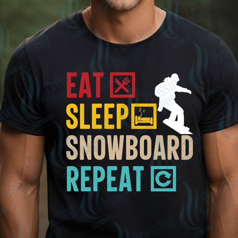 DTF: 1077 Eat sleep snowboard repeat - Pressing Images