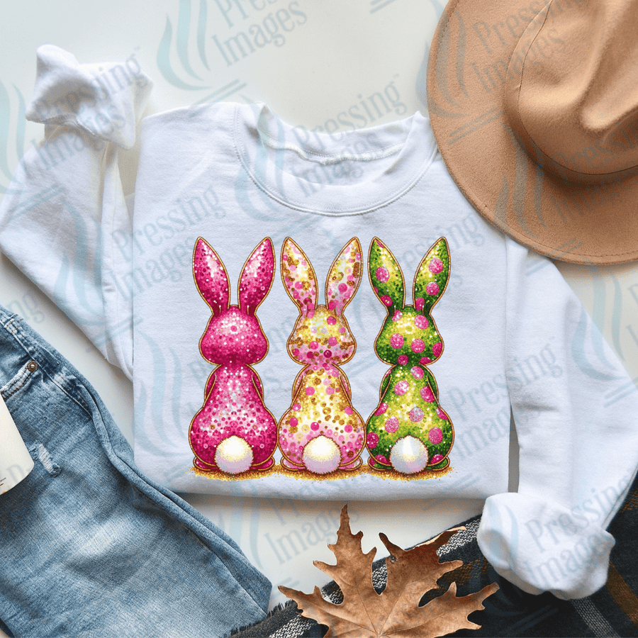 DTF 2095 Pink yellow green bunny - Pressing Images