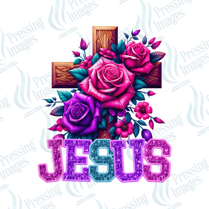 DTF 2106 Jesus Floral Cross - Pressing Images