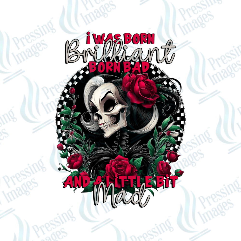 DTF 2253 I was born brilliant skullie - Pressing Images