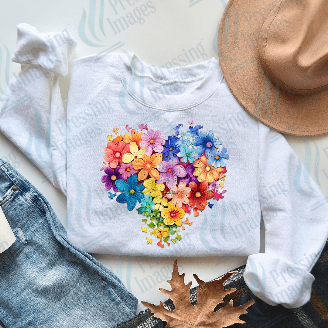 DTF 2379 Floral autism heart - Pressing Images