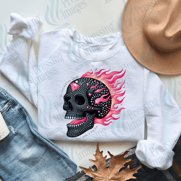 DTF 2690 Glitter in my veins skull - Pressing Images