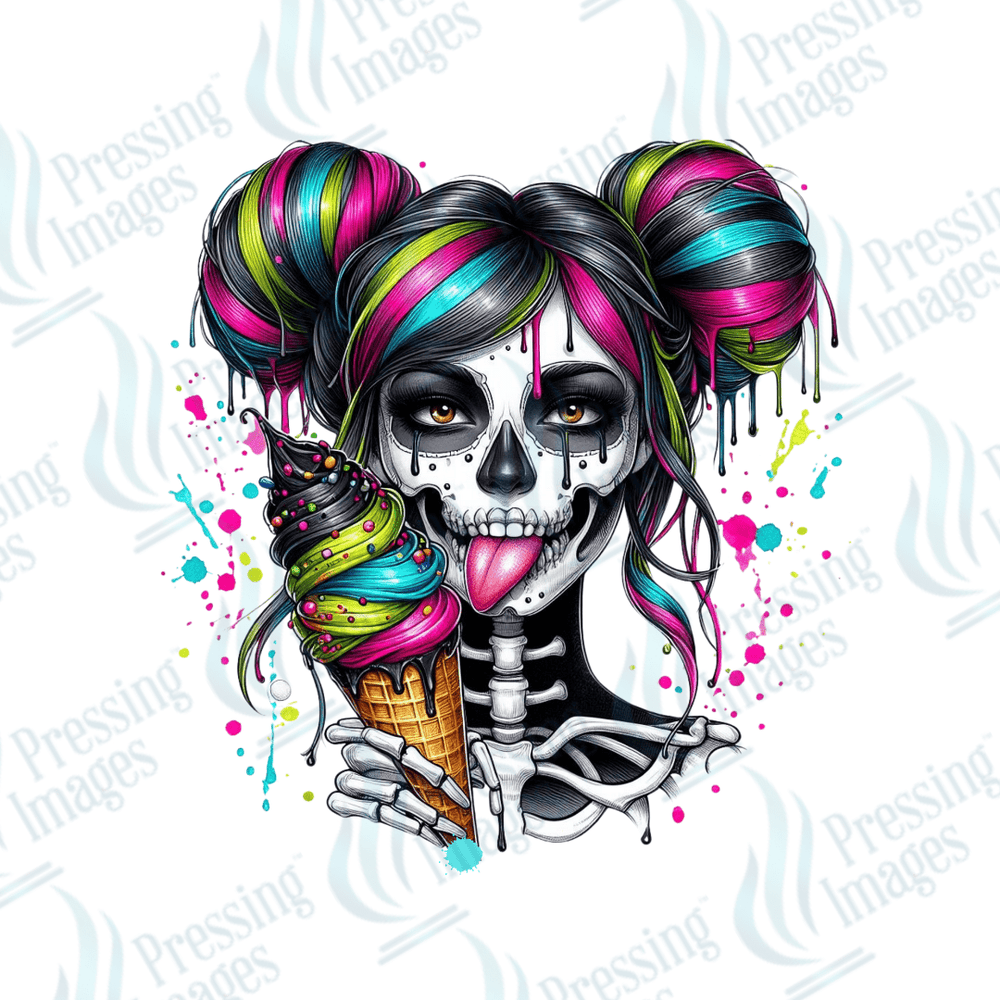 DTF 2766 Ice cream skullie girl - Pressing Images