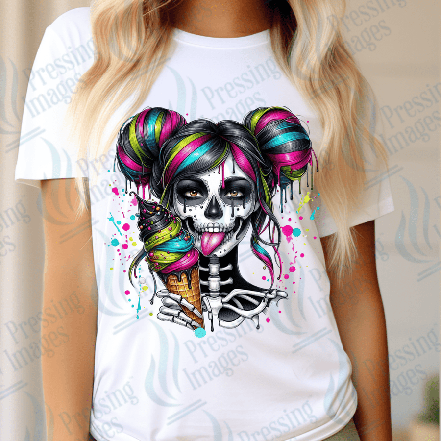 DTF 2766 Ice cream skullie girl - Pressing Images