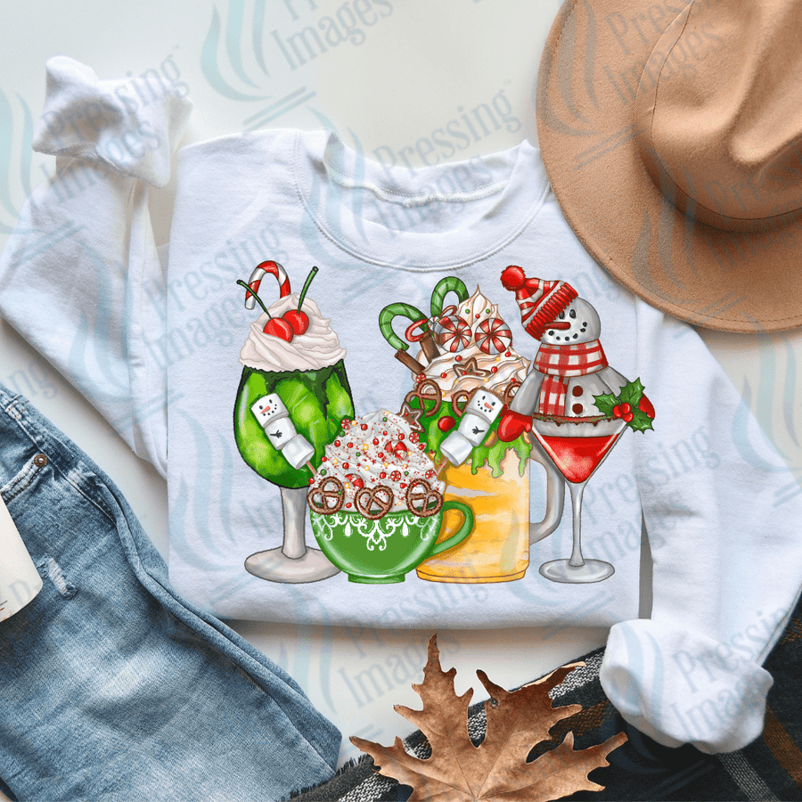 DTF 2833 Christmas cocktails green - Pressing Images
