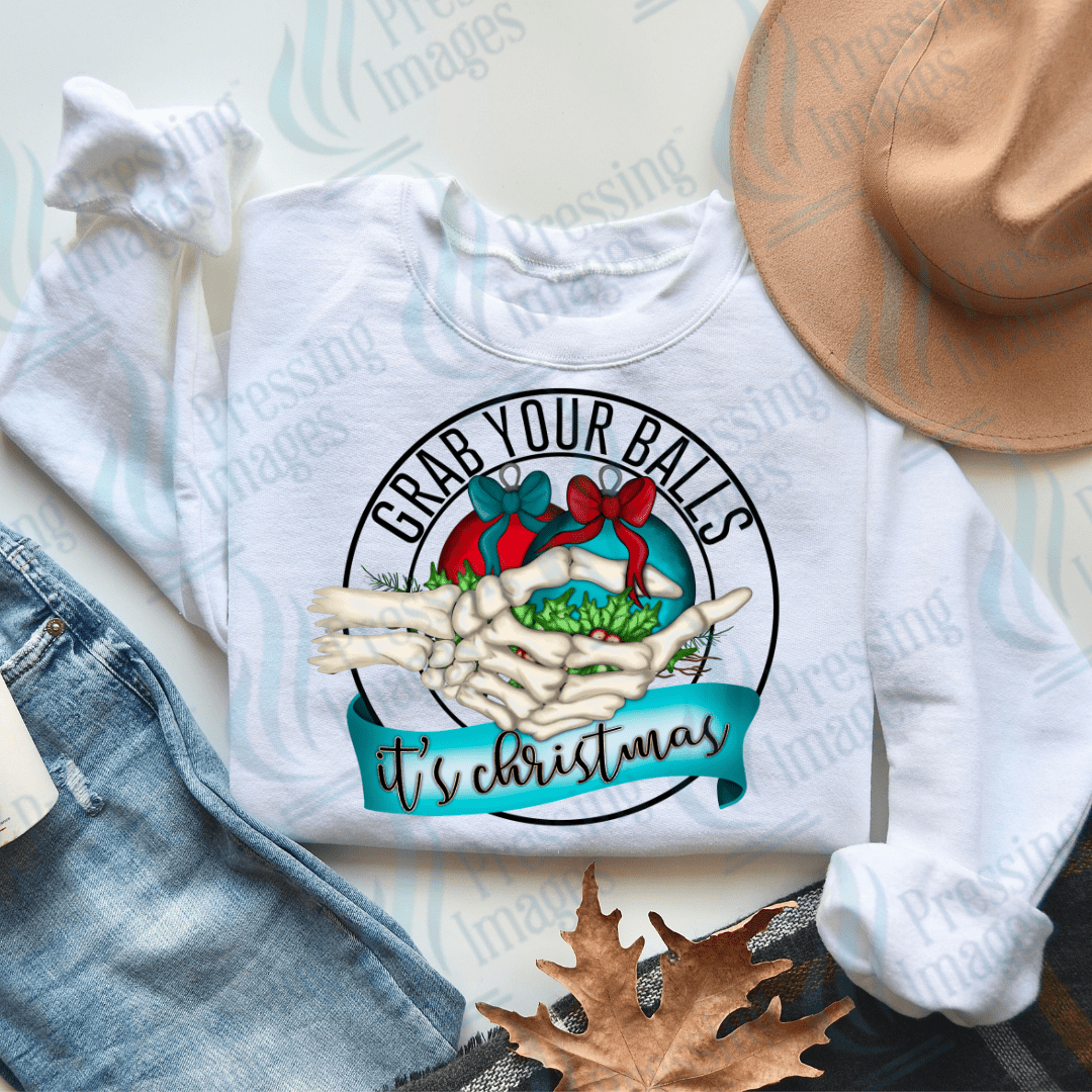 DTF 2838 Grab your balls it's Christmas - Pressing Images