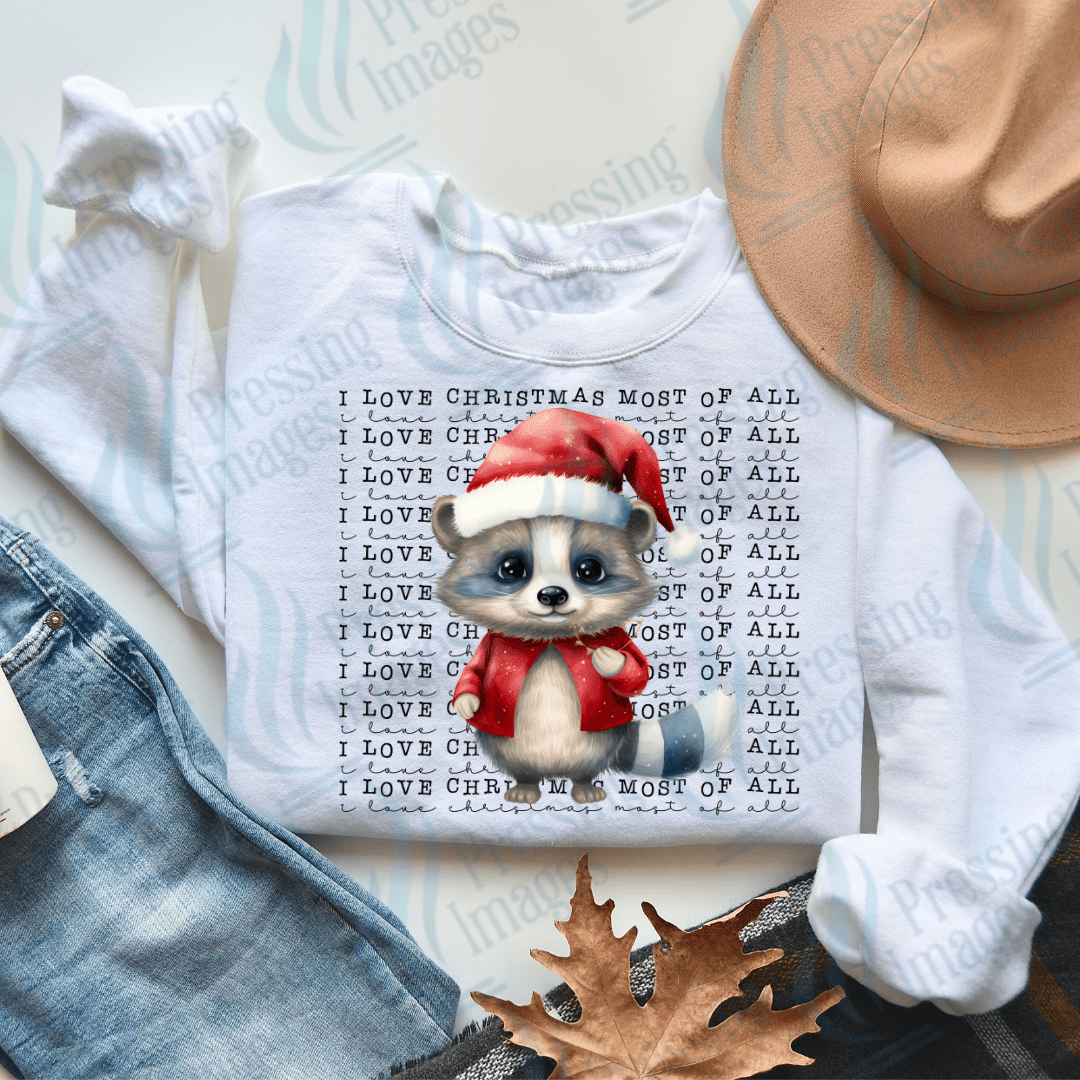 DTF 2841 Raccoon I love Christmas most of all - Pressing Images
