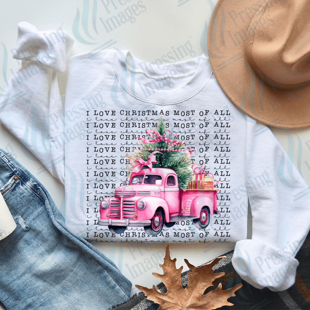 DTF 2842 Pink truck I love Christmas most of all - Pressing Images