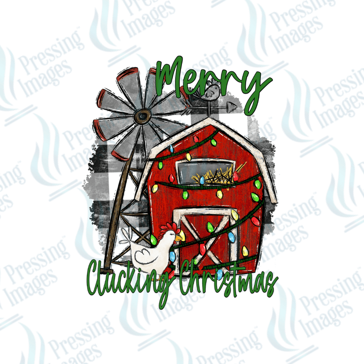 DTF 2845 Red barn Merry Christmas - Pressing Images