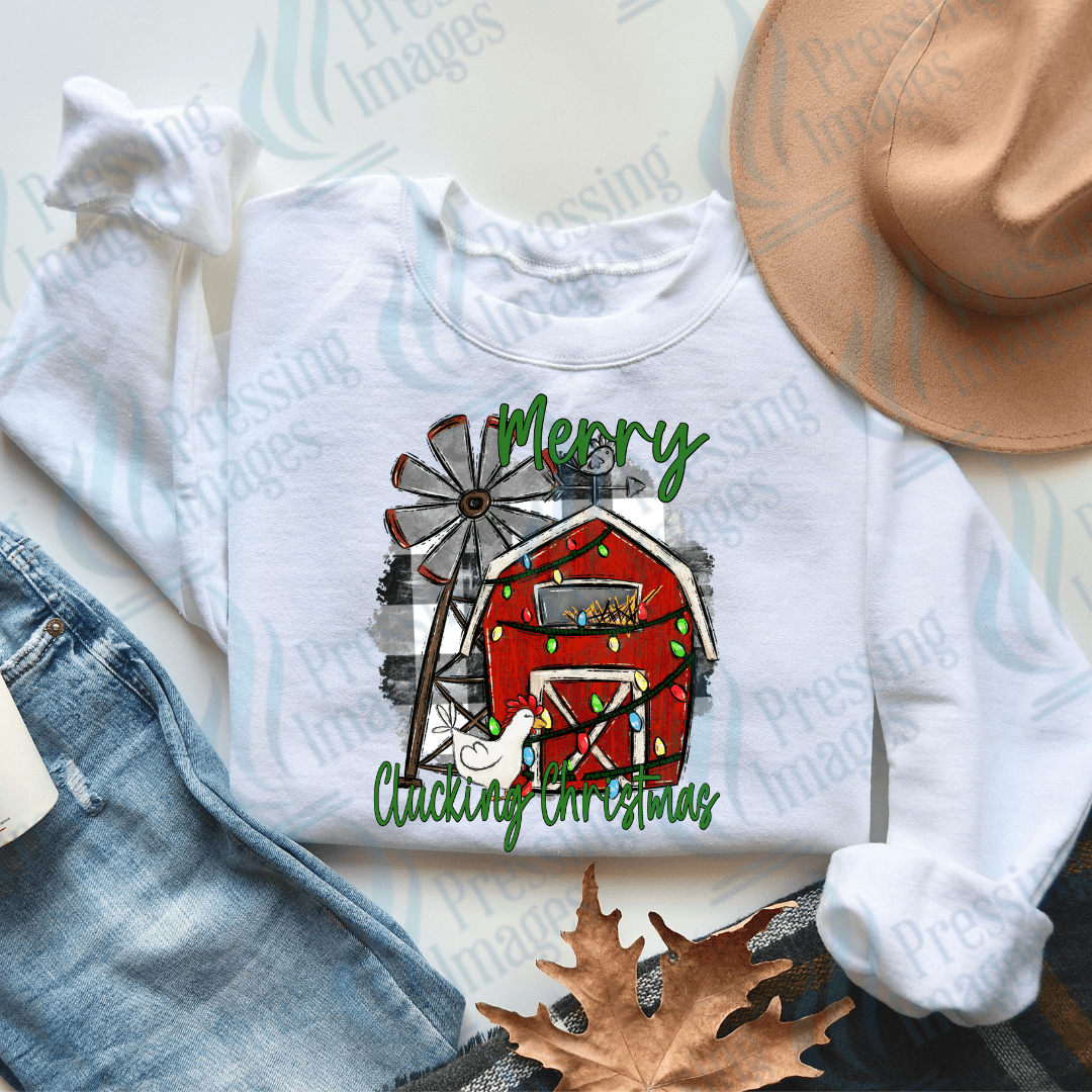 DTF 2845 Red barn Merry Christmas - Pressing Images