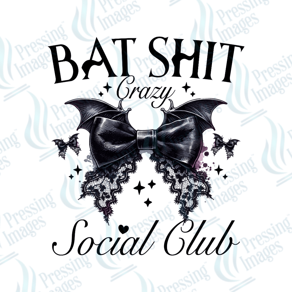 DTF 2919 Black bow batshit crazy social club - Pressing Images