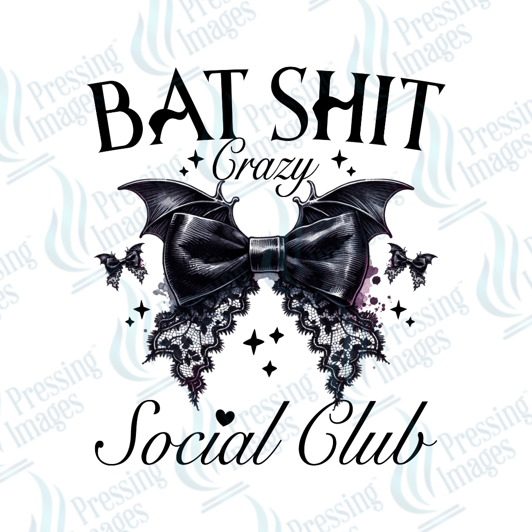 DTF 2919 Black bow batshit crazy social club - Pressing Images