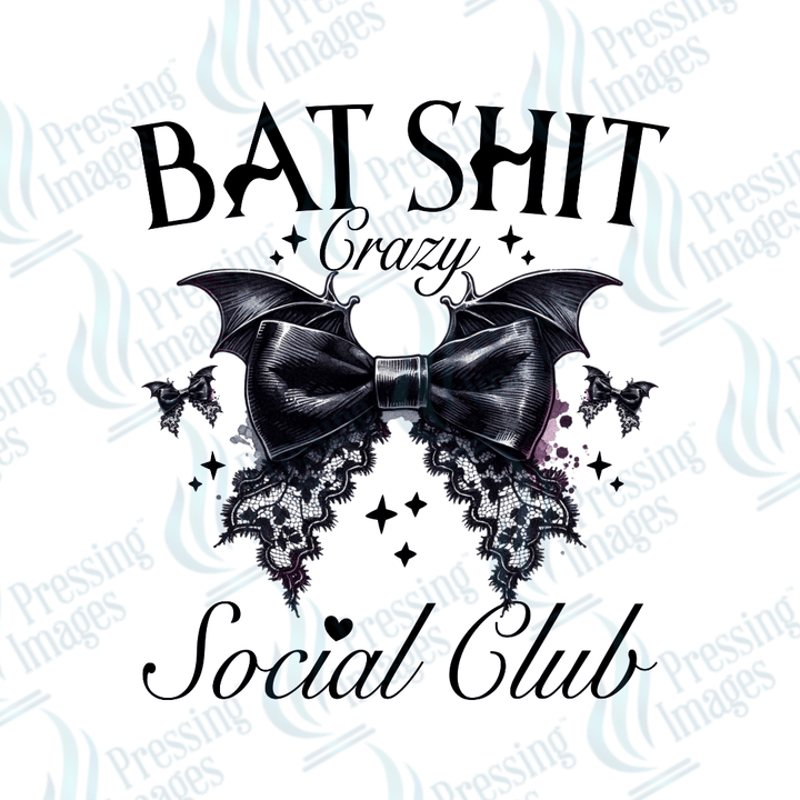 DTF 2919 Black bow batshit crazy social club - Pressing Images