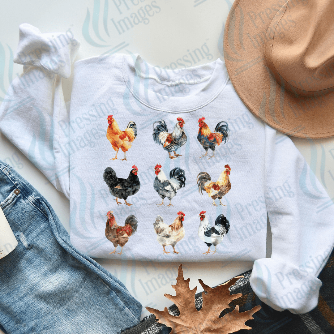 DTF 3056 Watercolour chickens - Pressing Images