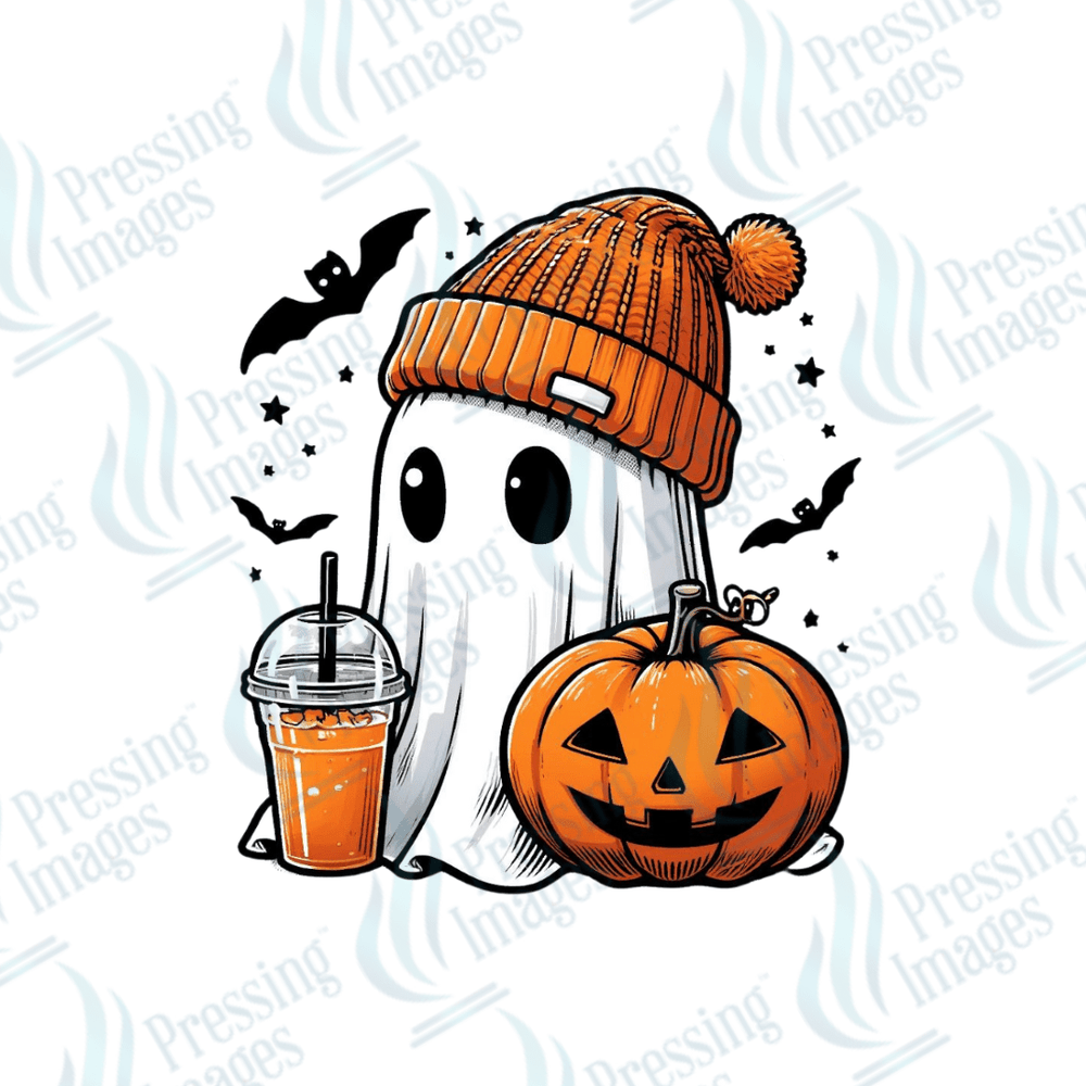 DTF 3154 Halloween ghost with orange toque - Pressing Images