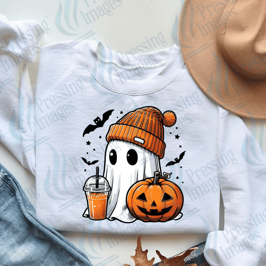 DTF 3154 Halloween ghost with orange toque - Pressing Images
