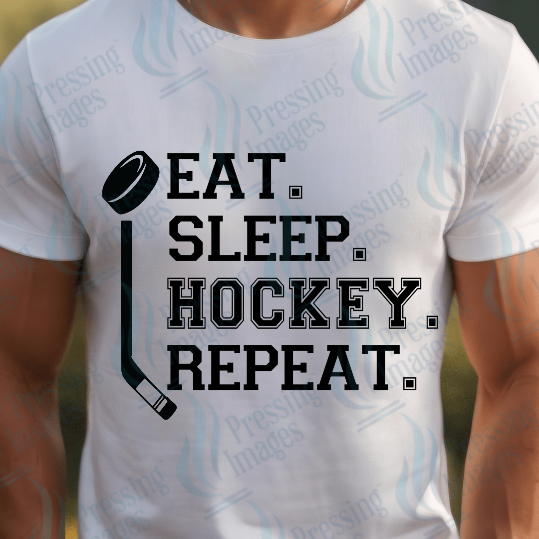 DTF 3164 Eat sleep hockey repeat - Pressing Images