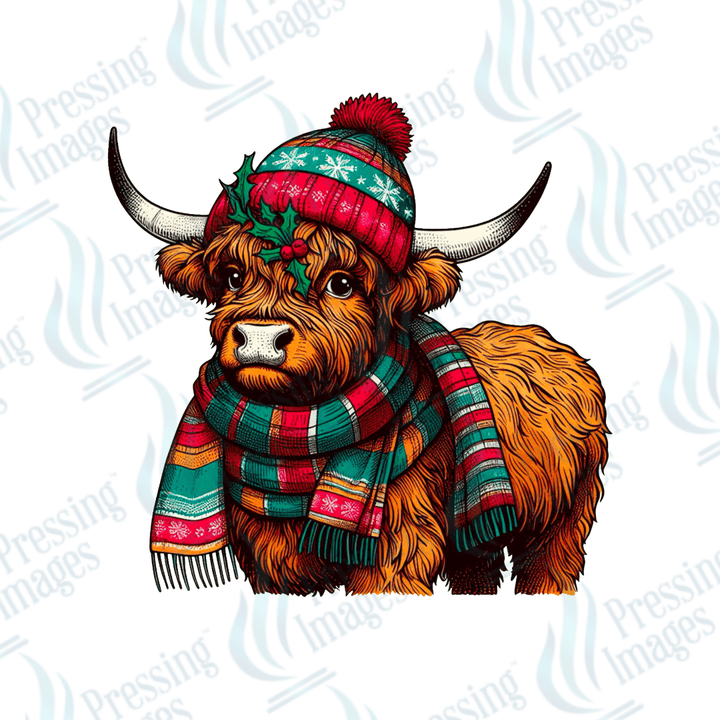 DTF 3213 Christmas highland cow - Pressing Images