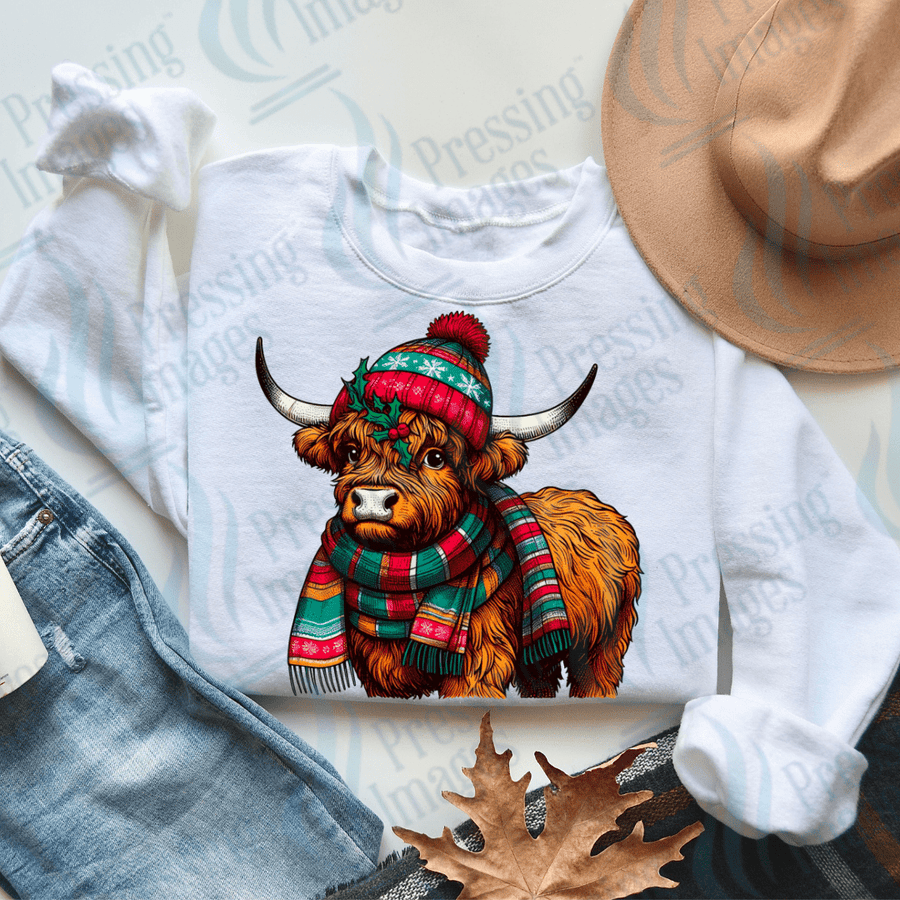 DTF 3213 Christmas highland cow - Pressing Images