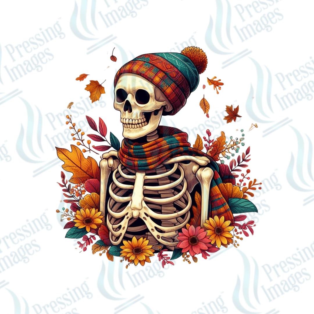 DTF 3232 Tis the season fall skeleton - Pressing Images