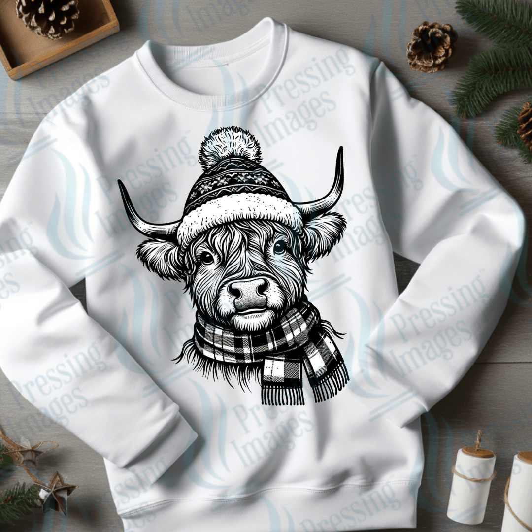 DTF 3273 Winter highland cow - Pressing Images