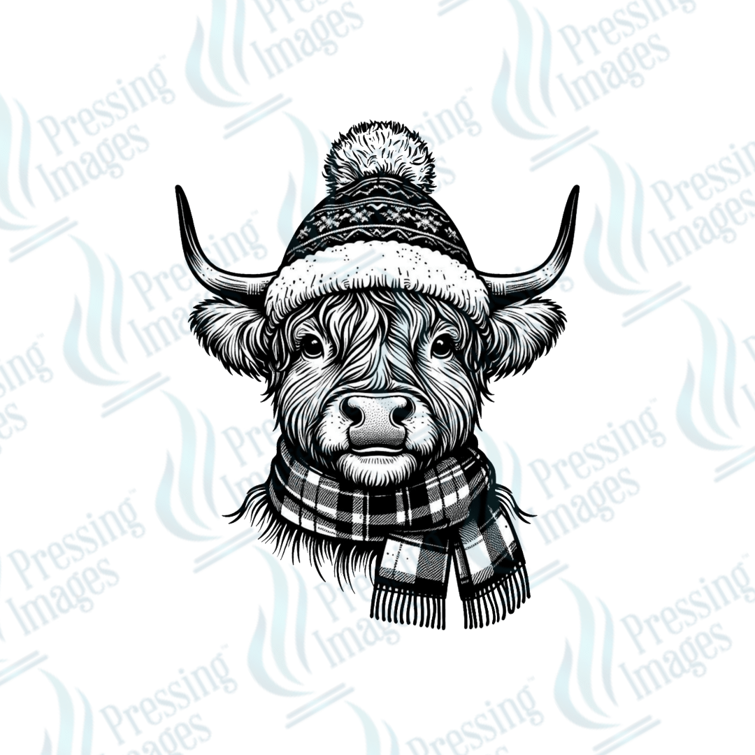 DTF 3273 Winter highland cow - Pressing Images