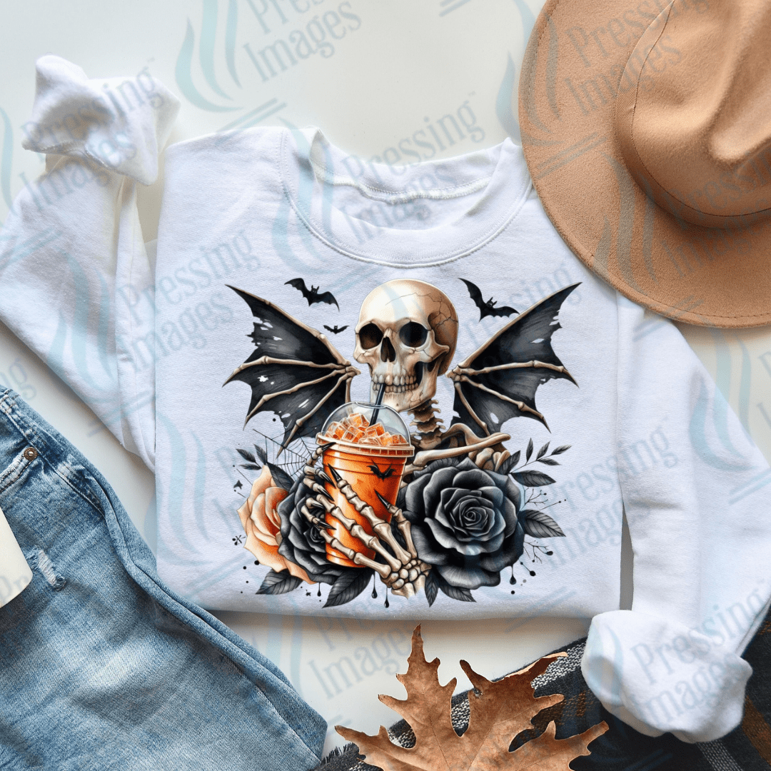 DTF 3348 Skeleton bat coffee - Pressing Images