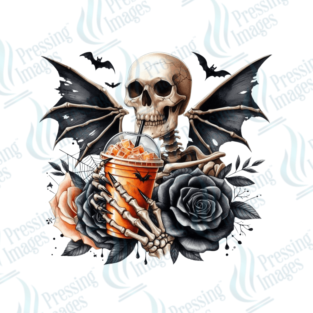 DTF 3348 Skeleton bat coffee - Pressing Images