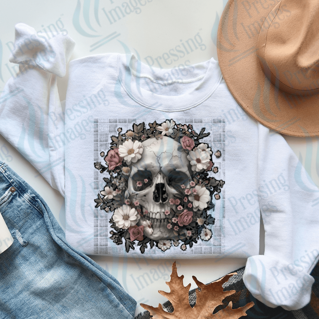 DTF 3429 Skull flowers - Pressing Images