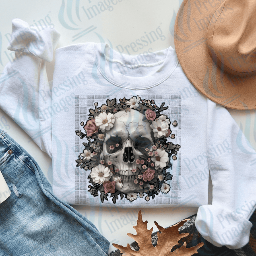 DTF 3429 Skull flowers - Pressing Images
