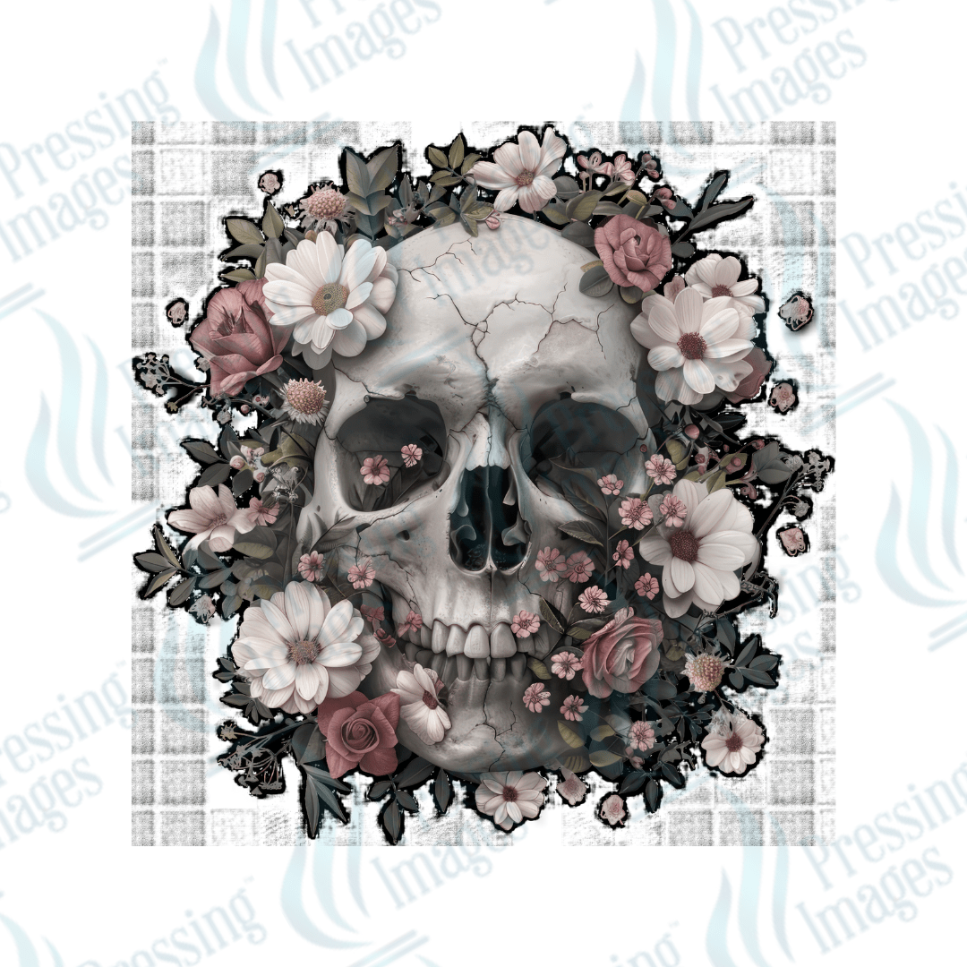 DTF 3429 Skull flowers - Pressing Images