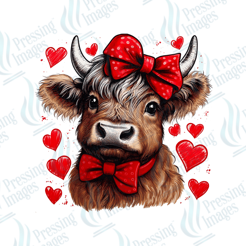 DTF 3549 Valentine highland cow - Pressing Images
