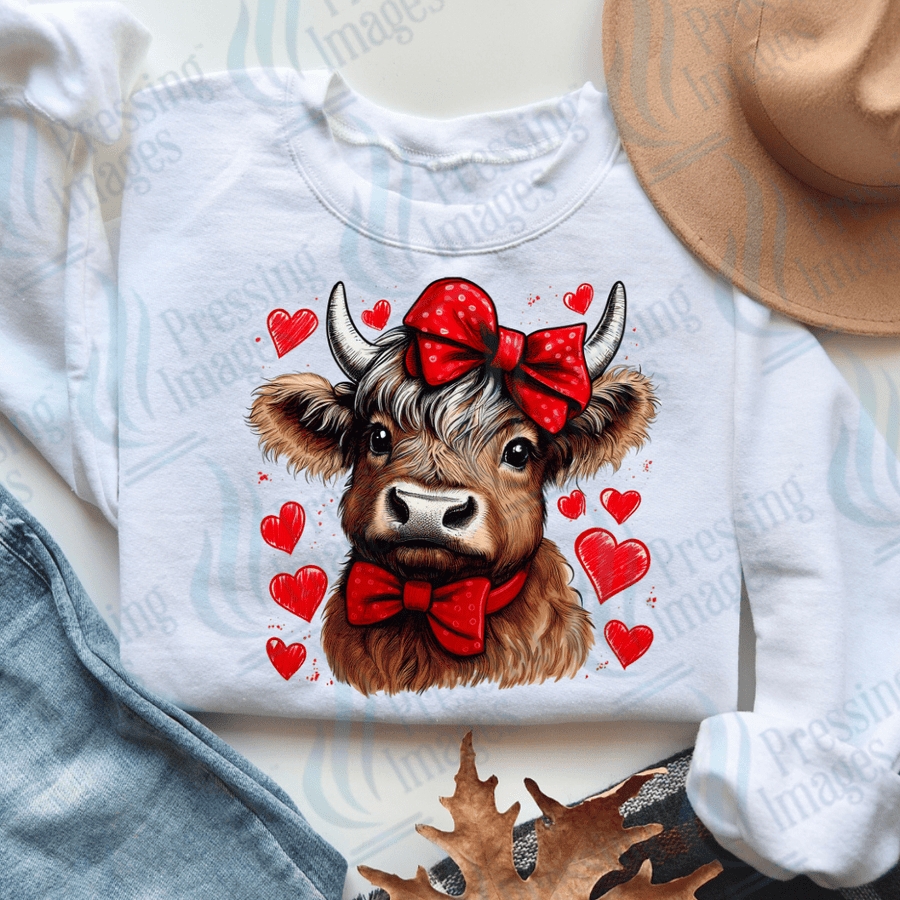 DTF 3549 Valentine highland cow - Pressing Images