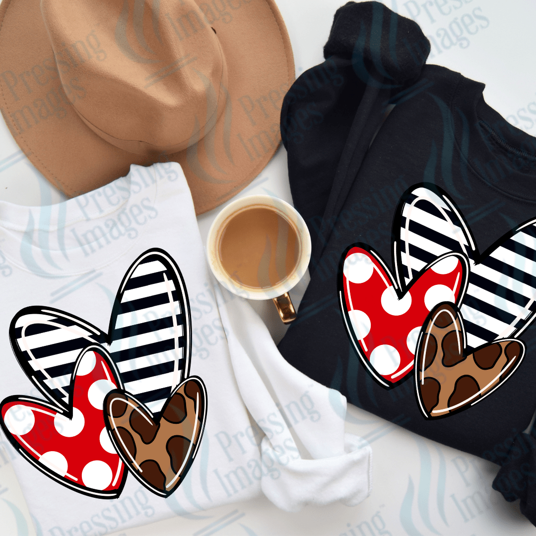 DTF 3562 Red stripe leopard heart - Pressing Images