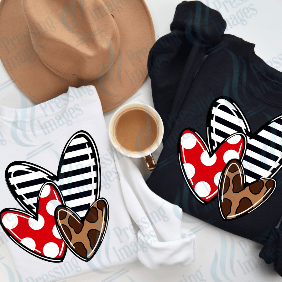 DTF 3562 Red stripe leopard heart - Pressing Images