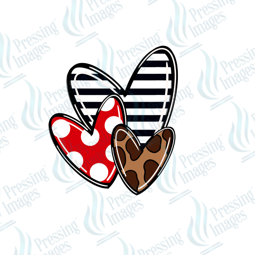 DTF 3562 Red stripe leopard heart - Pressing Images